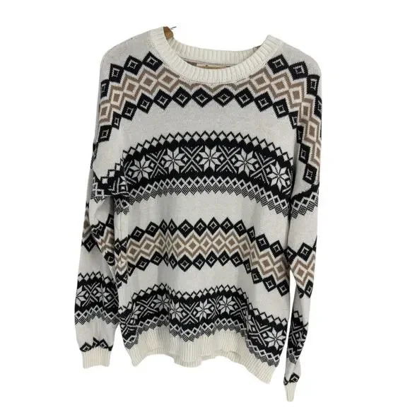 Hollister Women’s S Small Oversized Crewneck Sweater Fair Isle Cream Black Tan - Picture 4 of 14